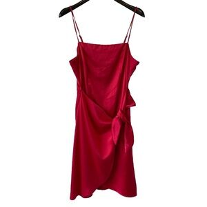 Nine West Dress Women Large Mini Faux Wrap Satin Sleeveless Hot Pink Size Large